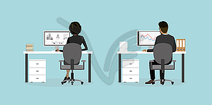 Business people or office workers on workplace - vector clipart