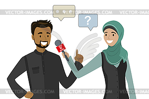 Female television reporter with microphone - vector clip art