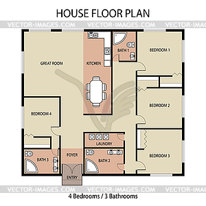 House floor plan with furniture,architectural desig - vector clip art