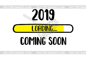 Doodle Download bar,2019 coming soon loading text - vector clipart
