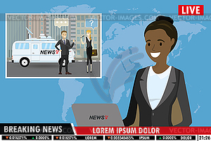 African american female news anchor on tv breaking - vector clip art