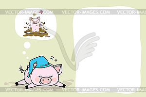 Banner or card with Funny and cute pig,piggy - vector clip art