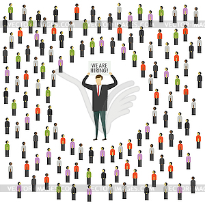 People looking for job and in center businessman - vector clip art