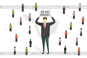 Businessman and plate with text- we are hiring,grou - vector clipart