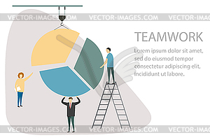 Business people hold parts of chart, - vector clipart