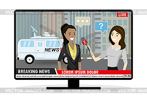 Female television reporter with microphone - vector clipart