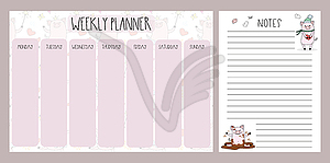 Weekly planner and notes with cute pigs,adorable - vector clipart
