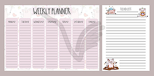 Weekly planner and to do list with cute pigs, - vector image