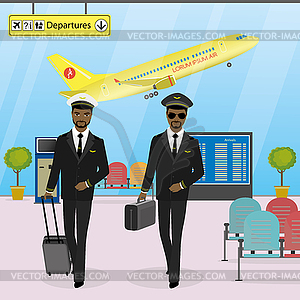 Cabin crew walks on an modern airport with - vector clipart