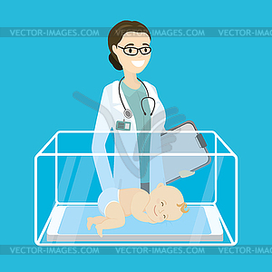 Caucasian female pediatrician doctor little - vector image