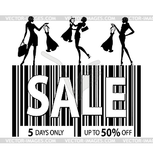 Barcode icon with text sale and black silhouettes o - vector clip art