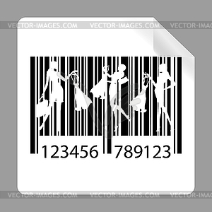 Значок штрих-кода с силуэтами женщин с покупками - векторный клипарт