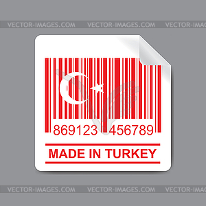 Label with red Barcode and Turkey flag, text-made i - vector image