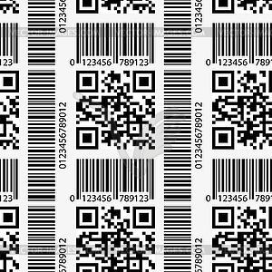 Seamless pattern with Qr code and barcode - stock vector clipart