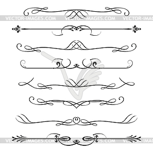 Set of calligraphic design elements- dividers,Thin - vector clip art