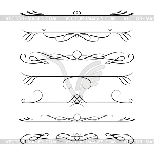 Набор элементов каллиграфического дизайна- разделители,тонкие - стоковое векторное изображение