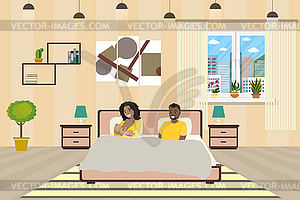 African american couple in bed,Mother - vector image