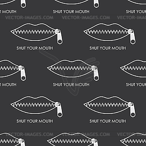 Seamless pattern with Woman`s mouth with zipper - vector image