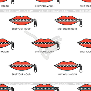 Seamless pattern with Woman`s mouth with zipper - vector clipart