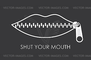 Shut your mouth concept.Lips zipped. Woman`s mouth - vector clip art