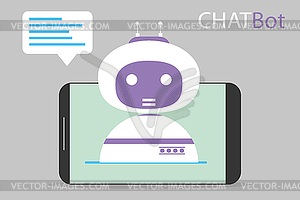 Chatbot on cell phone screen,Online Assistant - vector clipart