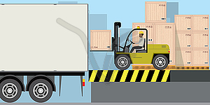 African american warehouse worker loading wooden - vector image