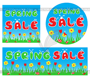 Spring sale stylized colorful banners - vector image