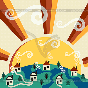 Sunny village - vector clip art