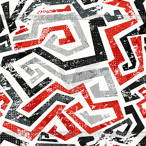 Abstract grunge red curved lines seamless pattern - vector clip art