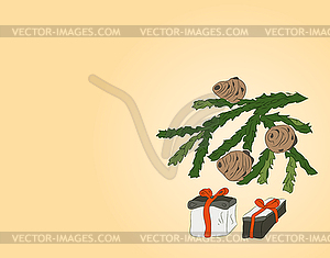 Christmas tree branch with cones - vector clipart