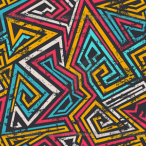 Colored spiral lines seamless pattern with grunge - vector clipart