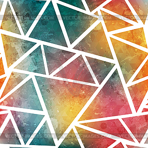 Colored triangle seamless pattern with grunge effect - vector clipart
