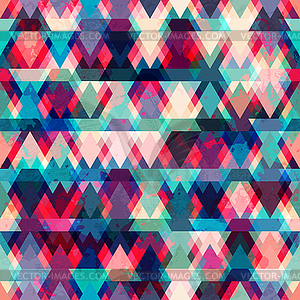 Colorful triangle seamless pattern with grunge - vector clip art