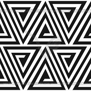 Monochrome ancient triangle spiral seamless pattern - vector image