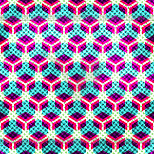 Neon grid seamless pattern with grunge effect - vector clip art