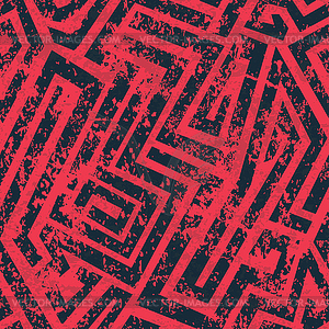 Red industrial maze seamless pattern with grunge - vector clip art