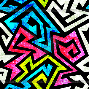 Graffiti geometric seamless pattern with grunge - vector image