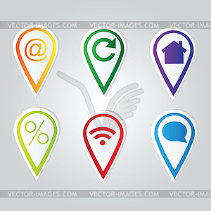 Set of bright map pointers - vector clip art