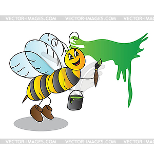 Lustige Karikatur Biene Mit Pinsel Und Farben Vektor Clipart Eps