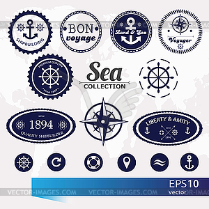 Set of vintage retro nautical badges, labels and - vector clipart