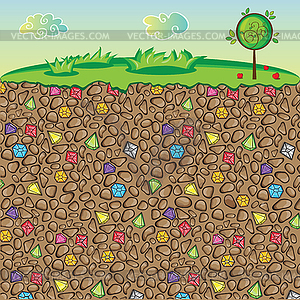 Nature, stones and gems underground - vector clipart