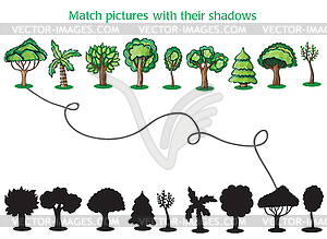 Trees and Silhoutte of trees - game for children - vector image