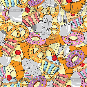 Abstract seamless pattern of cartoon food - vector clipart