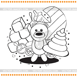 Coloring book toys - vector clip art