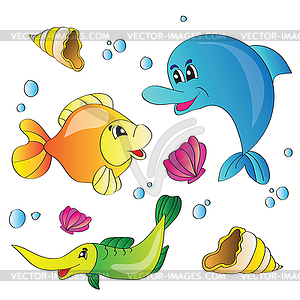 Set of images of marine life - stock vector clipart