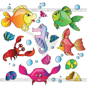 Set of images of marine life - vector image