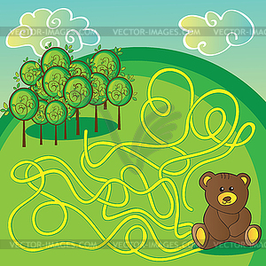 Maze game or activity page. Help bear to choose - vector clip art