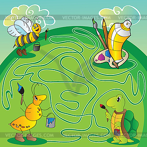 Maze for children - help turtle, ant, bee get to - vector image