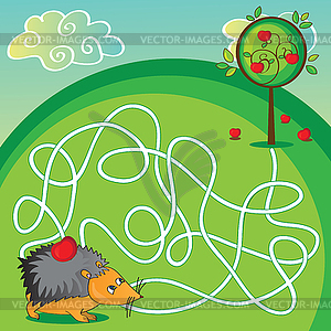 Maze for kids - help hedgehog to get to apple - vector clipart