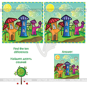 Visual Game - find 10 differences - with answer - vector clip art